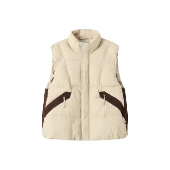 WULISHAONIAN White Duck Down Thermal Loose Fit Stand Collar Down Vest Unisex Coffee Beige