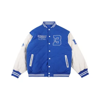 BLUESFLY Letter Colorblock Stand Collar Loose Fit Thickened Puffer Jacket Unisex Blue
