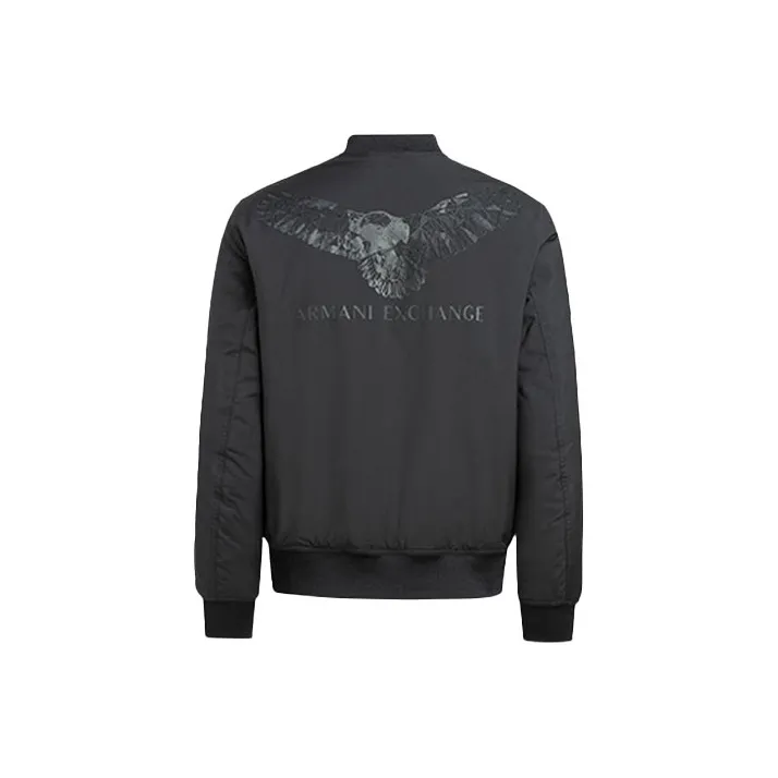 ARMANI EXCHANGE Solid Color Letters Baseball Collar Fitted Moderate Regular Edition Puffer Jacket Men's Black-0