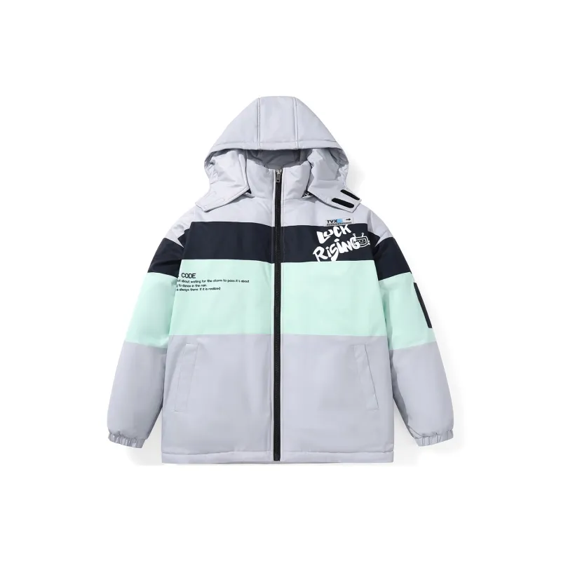 TVX Letter Colorblock Detachable Hood Loose Fit Puffer Jacket Unisex-6
