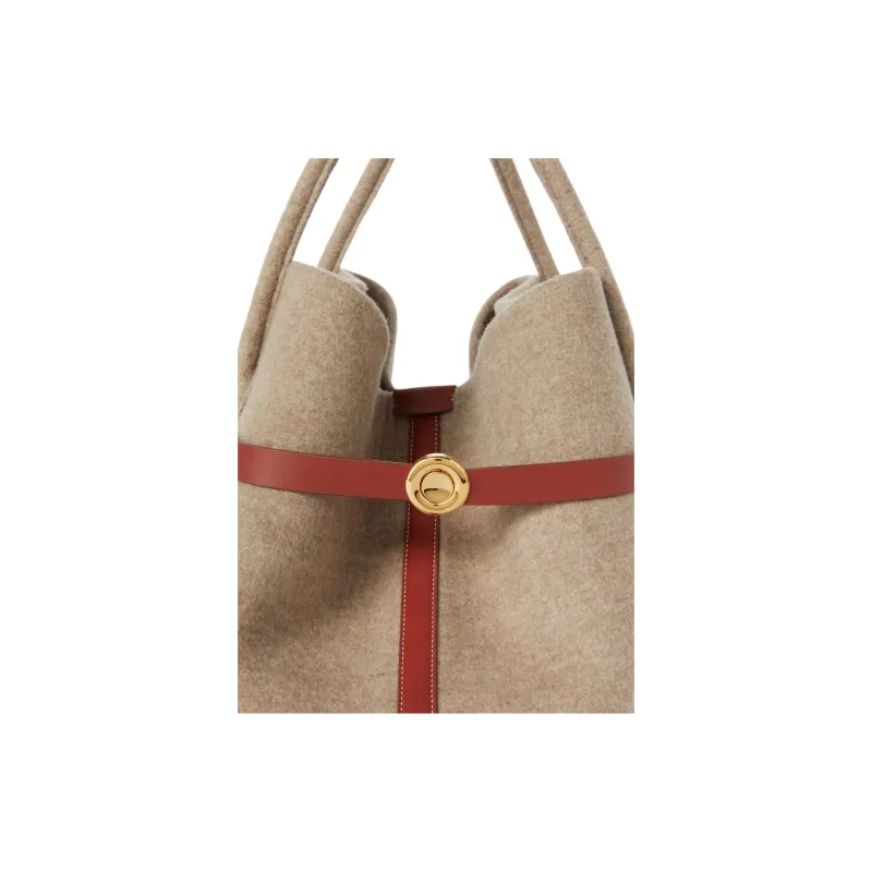 Loro Piana Ghiera Cashmere Tote Bag, Shopping Bag, Handbag Large Size Women's Natural Brown & Deep Plum & Sunlit Gold-5