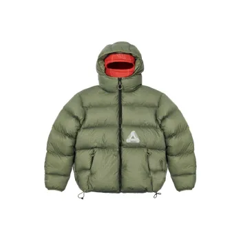 PALACE FW21 Letter Geometric Pattern Hooded Down Jacket Unisex Army Green