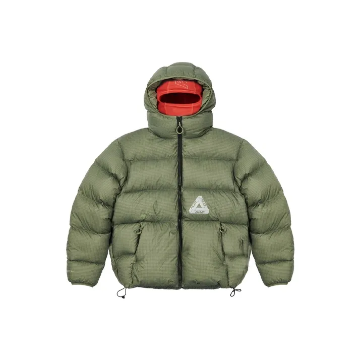 PALACE FW21 Letter Geometric Pattern Hooded Down Jacket Unisex Army Green-0