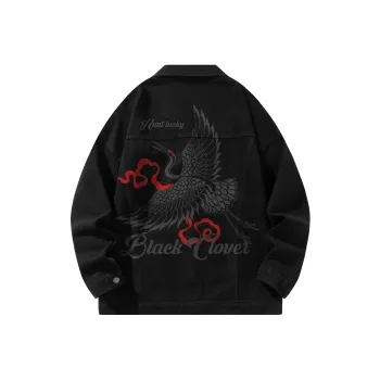 BLACK CLOVER Crane Print Unisex Denim Jacket