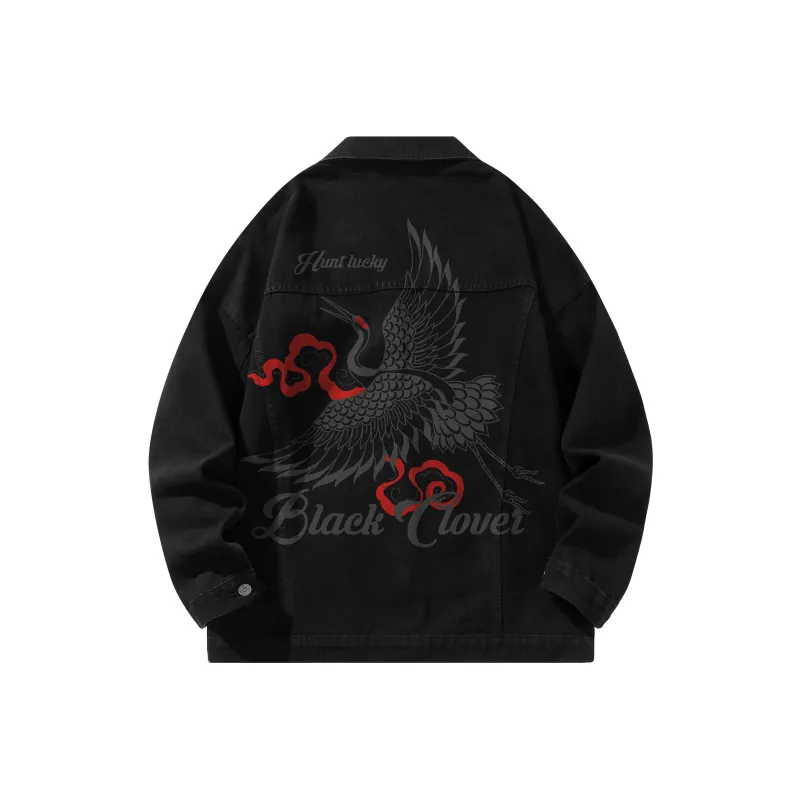 BLACK CLOVER Crane Print Unisex Denim Jacket-0