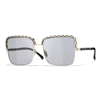 CHANEL Metal Lambskin Rectangular Sunglasses Women's Black