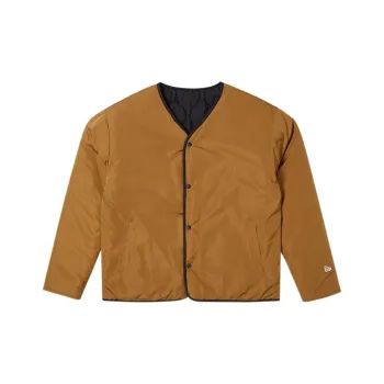 New Era Letter Collarless Loose Fit Thickened Puffer Jacket Unisex Tawny