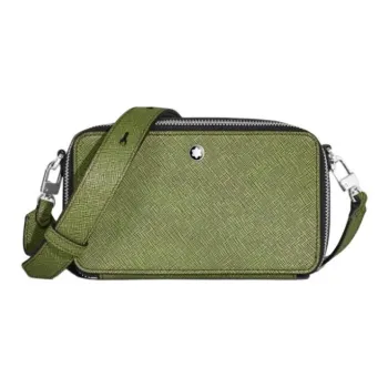 MONTBLANC Cow Leather Shoulder Bag, Crossbody Bag Unisex Lime Green & Bordeaux Red