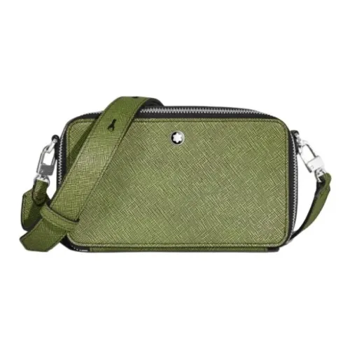 MONTBLANC Cow Leather Shoulder Bag, Crossbody Bag Unisex Lime Green & Bordeaux Red