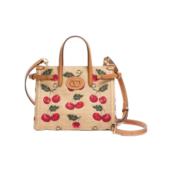 Valentino Raffia Leather Tote Bag, Shopping Bag, Shoulder Bag, Handbag Trumpets Women's Natural