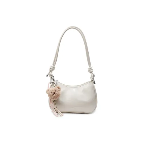 Single Warehouse PU Shoulder Bag Regular Women's Ecru/Black/Yellow/Silver/Pink