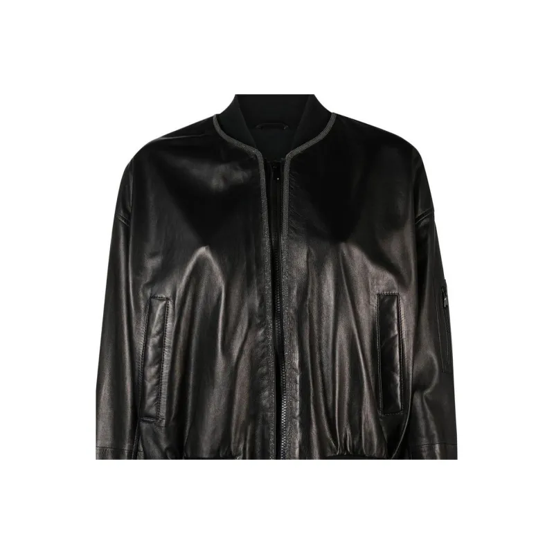 Brunello Cucinelli Cropped Leather Bomber Jacket-4