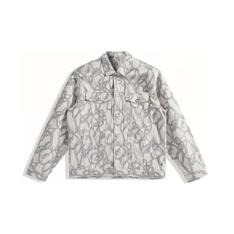 PEACEBIRD MEN Denim Jacket Men's Gray White-0