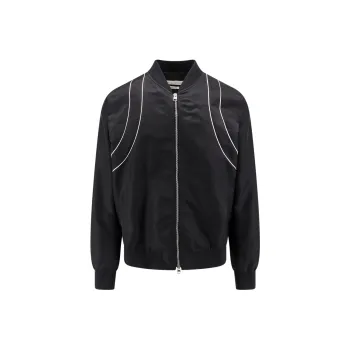 Alexander McQueen Piped Trim Zip Up Bomber Jacket