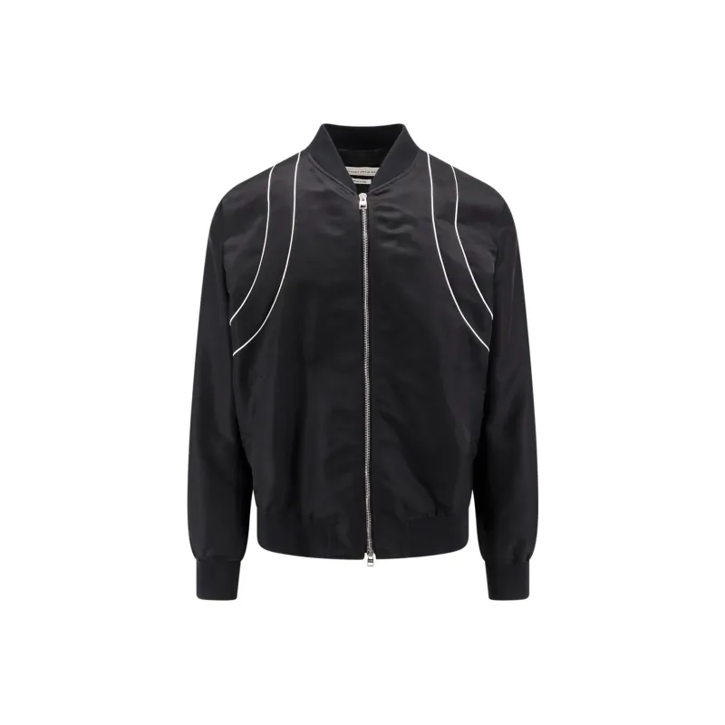 Alexander McQueen Piped Trim Zip Up Bomber Jacket-0