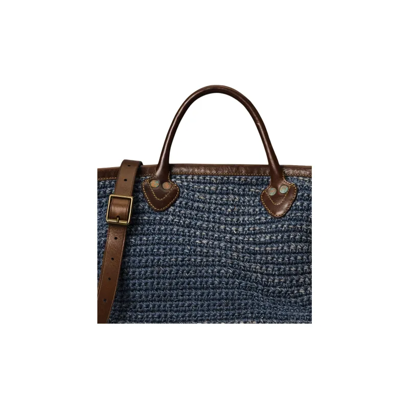 Polo Ralph Lauren Jute Tote Bag, Shopping Bag, Shoulder Bag, Handbag Men's Indigo & Brown-4