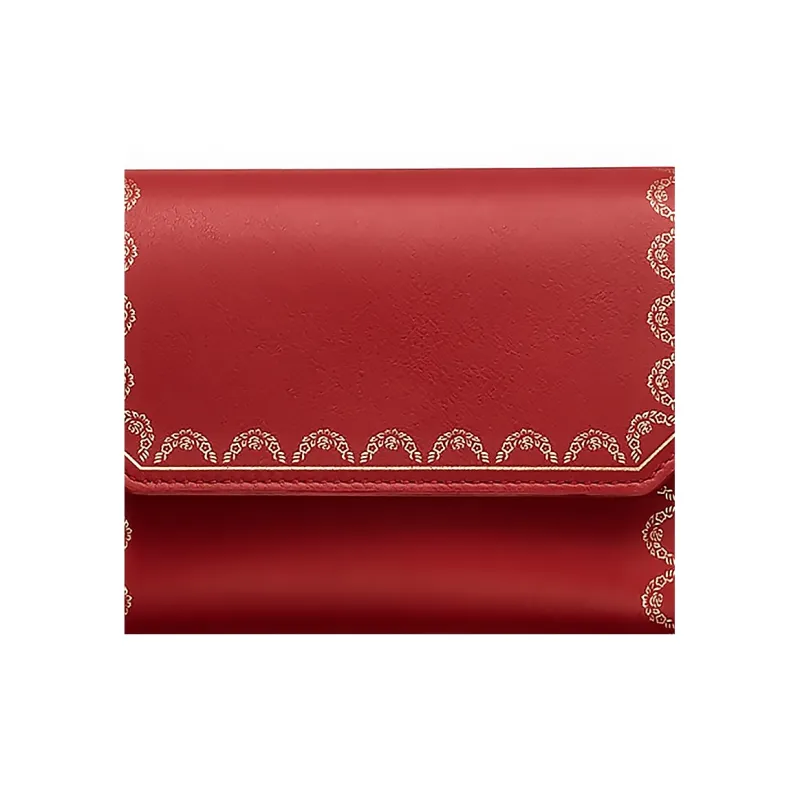 CARTIER GUIRLANDE Calfskin Wallet Small Size Women's Red-4
