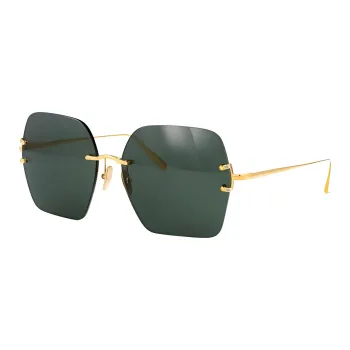 Linda Farrow Titanium Alloy Acetate Irregular Shape Sunglasses Unisex Gold