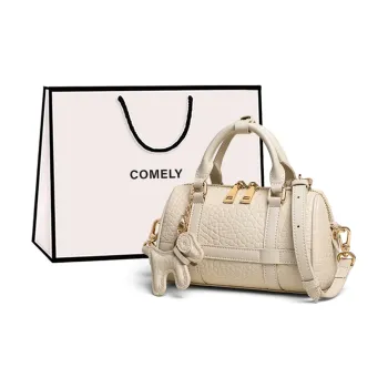COMELY Cow Leather Boston Bag, One Shoulder Handbag, Crossbody Bag Regular Women's Camellia White