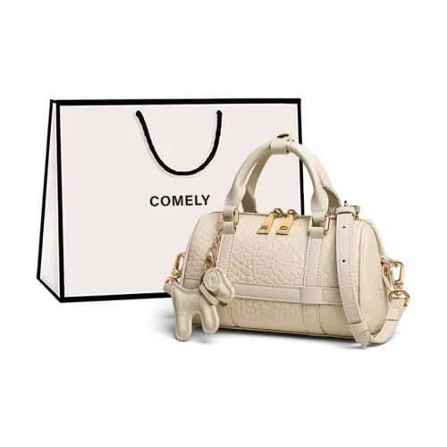 COMELY Cow Leather Boston Bag, One Shoulder Handbag, Crossbody Bag Regular Women's Camellia White