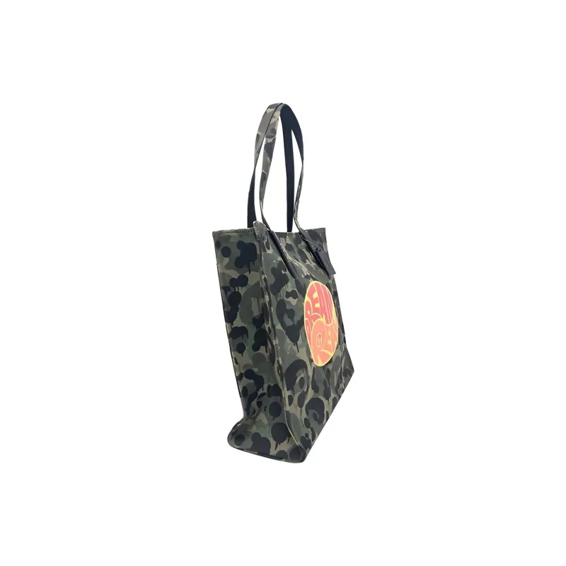 COACH Coated Canvas With Leather Tote Bag, Shopping Bag, Canvas Bag, Handbag Tubas Women's Army Green & Black-2