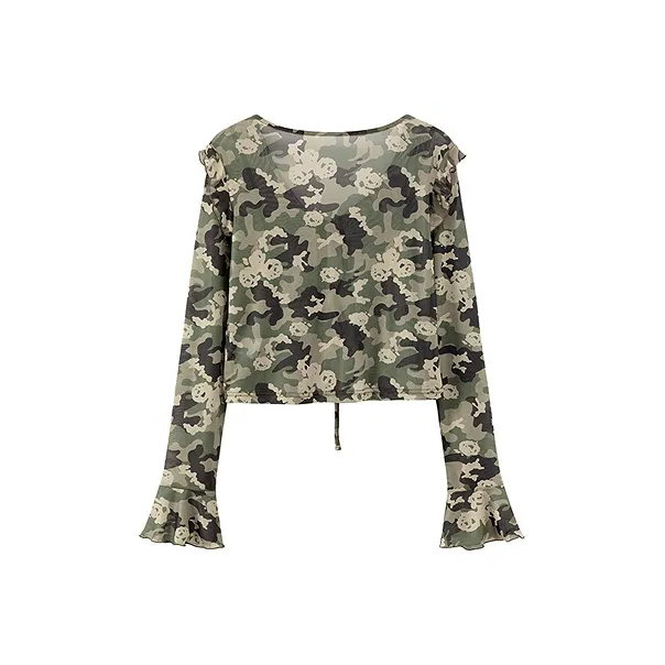 CHUU Cropped Coat Women's Green Camouflage-1
