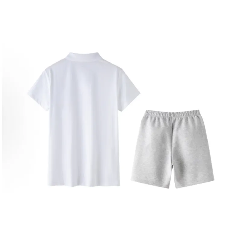 LiNing Table Tennis Series Casual Sportswear Men's White Short Sleeved Shirt+Gray Shorts-1