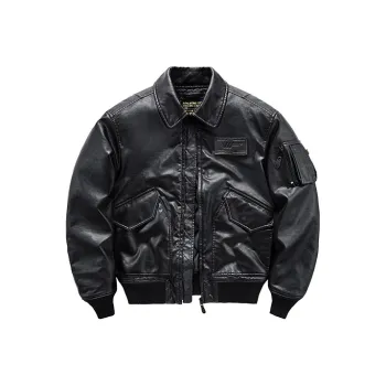 VIP Vintage Biker Leather Jacket Puffer Men's Black