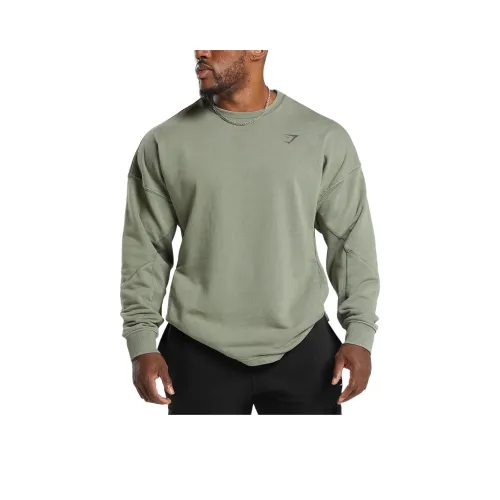 GYMSHARK Washed Crew Sweatshirt Men's Dusk Green