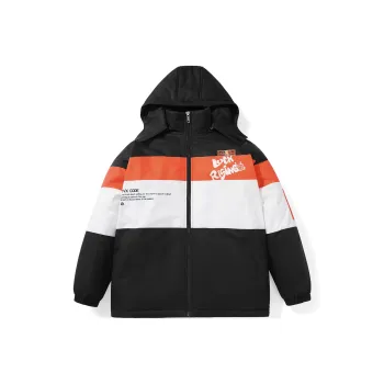 TVX Letter Colorblock Detachable Hood Loose Fit Puffer Jacket Unisex