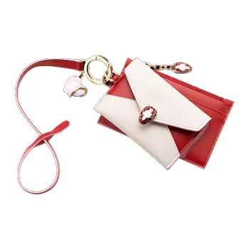 BVLGARI Serpenti Forever Calfskin Business Card Holder Coin Purse Women's Red