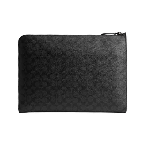 COACH Laptop Coated Canvas With Calfskin Laptop Bag Men's Charcoal Gray