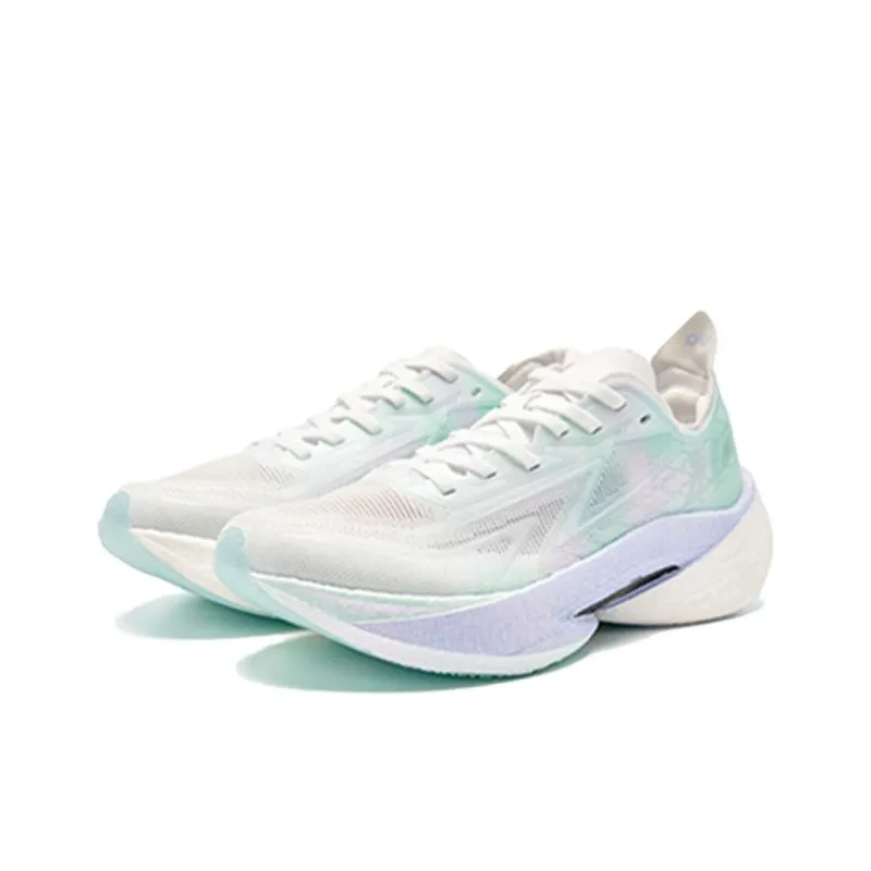 QIAODAN Cushioning And Breathable Low Top Carbon Plate Marathon Running Shoes Women's White Green-2