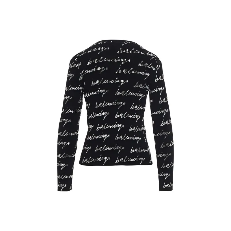 Balenciaga Rib All Over Logo Sweater 'Black/White'-1