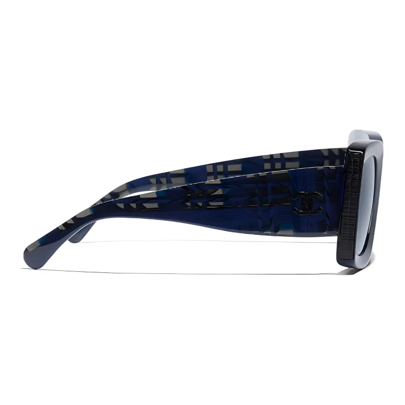 CHANEL Acetate Irregular Shape Sunglasses Men's Blue-2