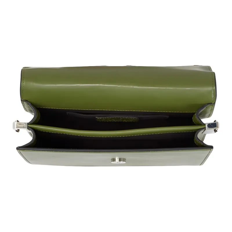 KARL LAGERFELD Cow Leather Crossbody Bag Shoulder Bag Medium Size Women's Olive Green-2