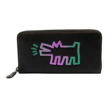COACH Keith Haring Collaboration Accordion Wallet Synthetic Leather Clutch Card Holder, Wallet Small Size Women's Black