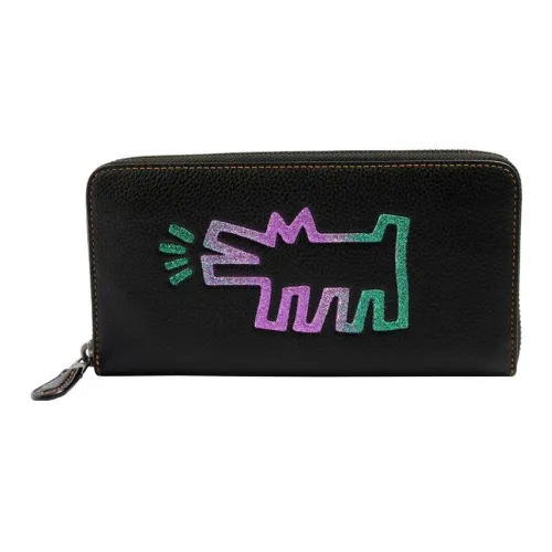 COACH Keith Haring Collaboration Accordion Wallet Synthetic Leather Clutch Card Holder, Wallet Small Size Women's Black