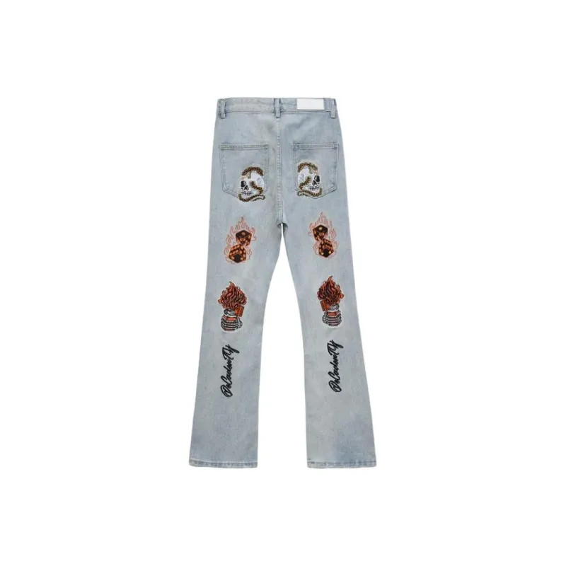 WELTER EXPERIMENT American Luxury Streetwear Hip Hop Style Distressed Funny Pattern Mid Rise Bootcut Jeans Unisex-6