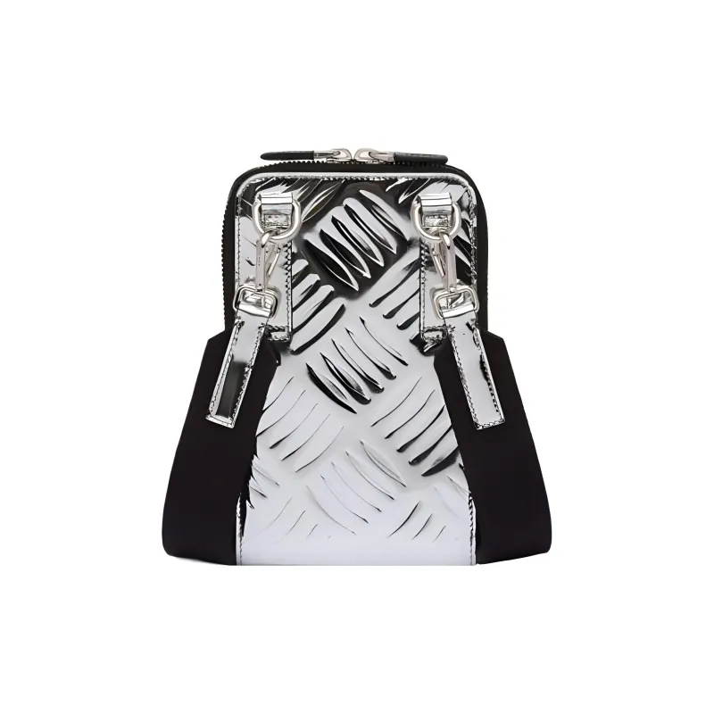 PRADA Leather Cell Phone Pouch Crossbody Bag Shoulder Bag Men's Silver-2