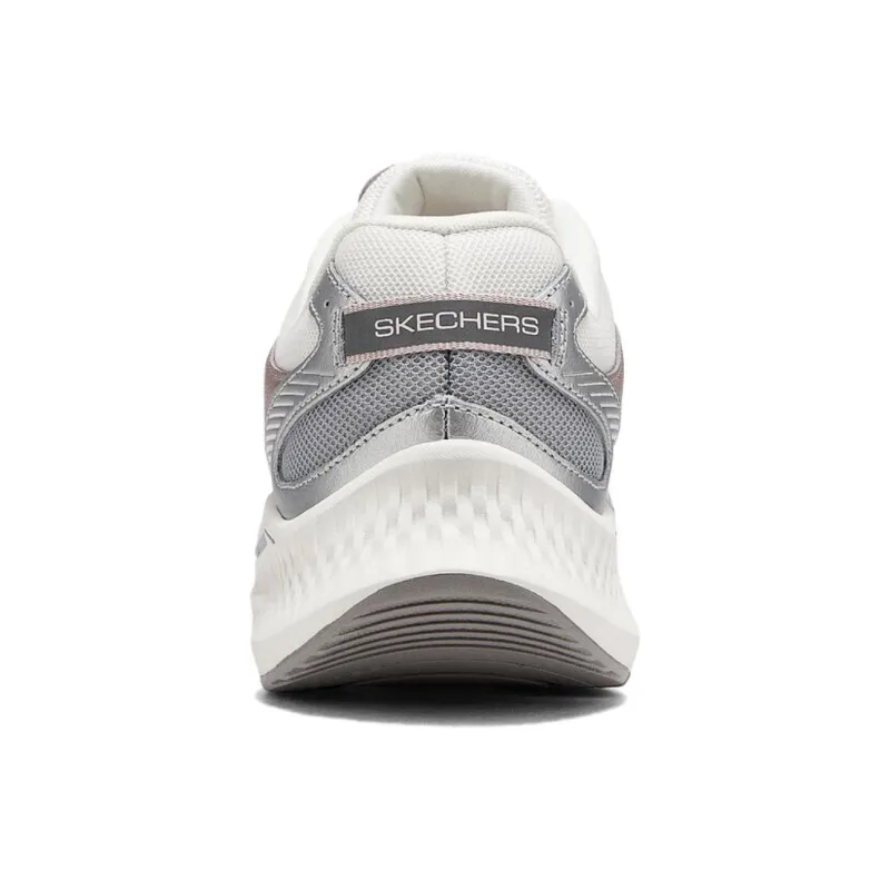 Skechers Women's GO Series Cushioning, Breathable, And Resilient Design Low Top Running Shoes Women's White Silver Pink-3