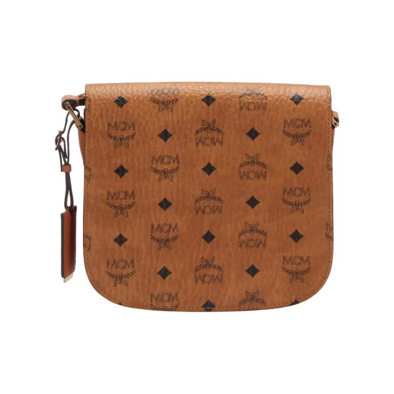 MCM Patricia Visetos Canvas Saddle Bag, Shoulder Bag, Crossbody Bag Mini Women's Cognac-3