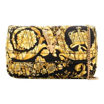 VERSACE Barocco Fabric One Shoulder Handbag Women's Black/Yellow