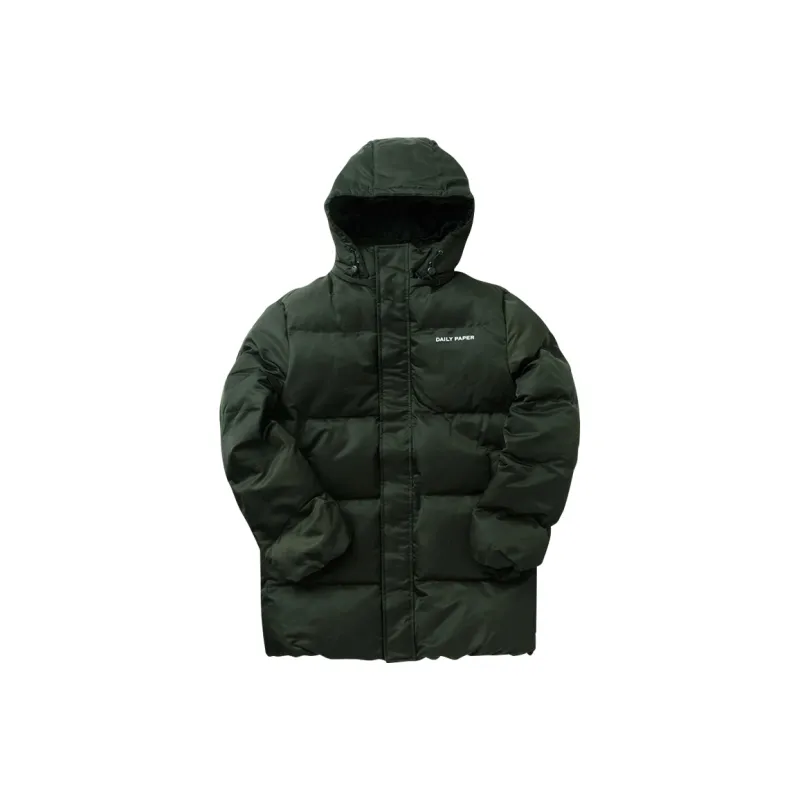 Daily Paper Letter Solid Color Detachable Hood Loose Fit Mid-Length Puffer Jacket Unisex Green-0