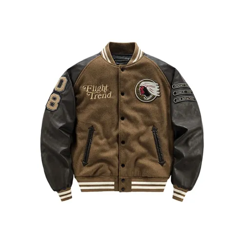 VIP Woolen Embroidered Baseball Puffer Jacket Unisex Brown