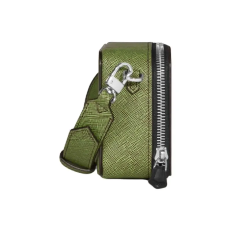 MONTBLANC Cow Leather Shoulder Bag, Crossbody Bag Unisex Lime Green & Bordeaux Red-1