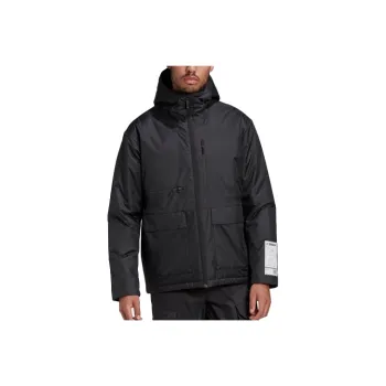 Adidas Solid Color Hooded Puffer Jacket Men's Black