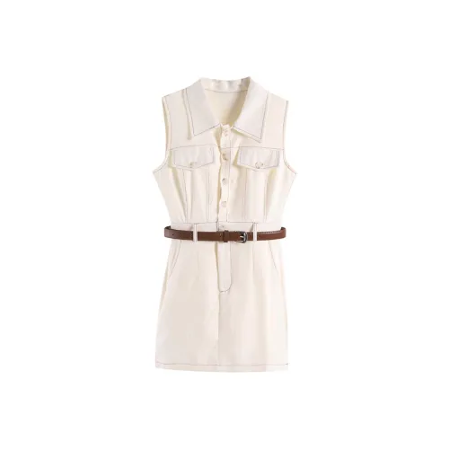 Sleeveless Dress Style Women's Ecru And White Shades
