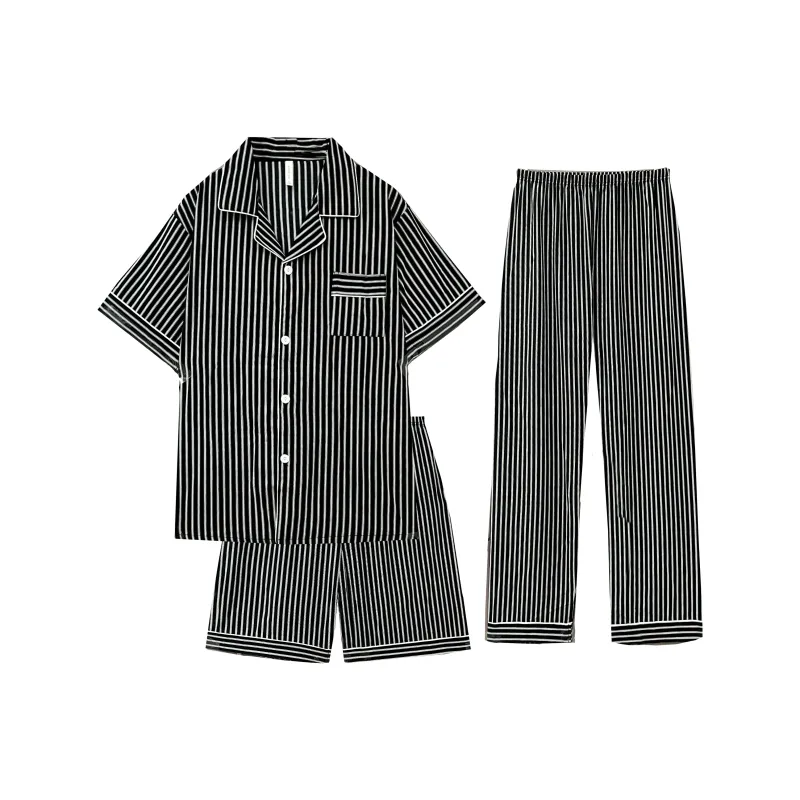 Qiao Ni Tong Pajama Set Men's Cool Vertical Stripes-0