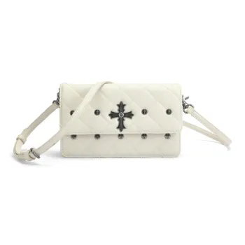Ed Hardy Classic Series Cow Leather Crossbody One Shoulder Bag Regular Women's Black/Ecru